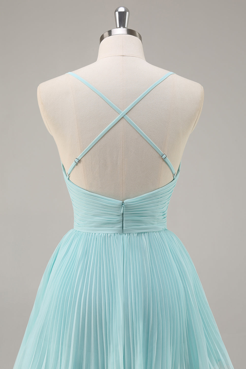 Green Chiffon A Line V-Neck Tiered Long Pleated Prom Dress