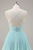 Green Chiffon A Line V-Neck Tiered Long Pleated Prom Dress