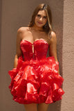 Red Corset Organza Short Ruffled Homecoming Dress with Bows