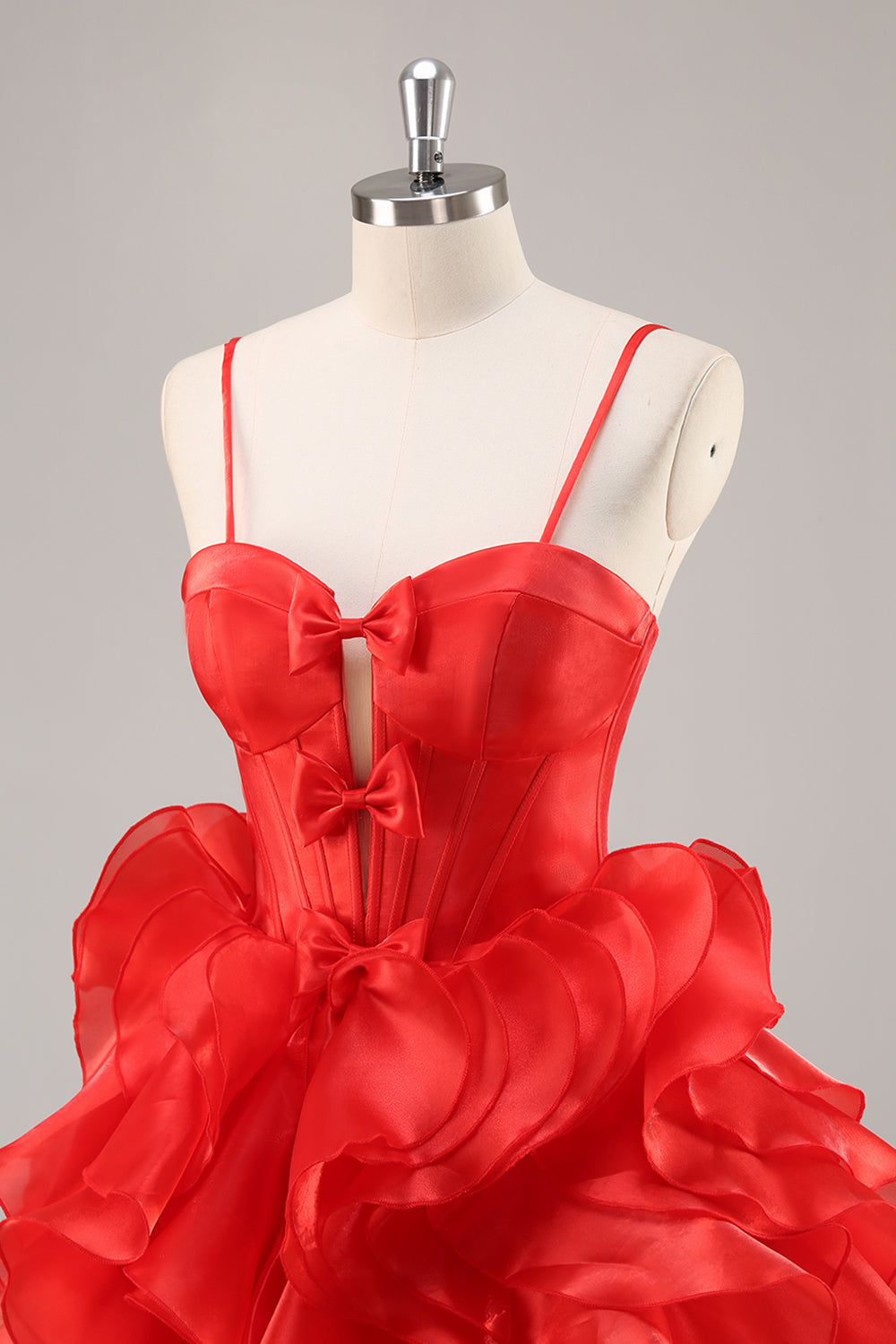 Red Organza Corset Ruffled Short Homecoming Dress with Bows