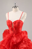 Red Organza Corset Ruffled Short Homecoming Dress with Bows