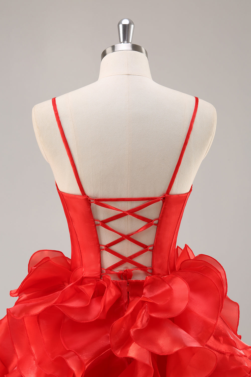 Red Organza Corset Ruffled Short Homecoming Dress with Bows