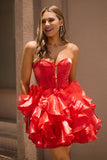 Red Corset Organza Short Ruffled Homecoming Dress with Bows