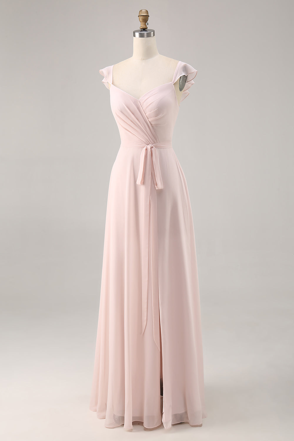 Zapakasa Women Candy Pink Long Bridesmaid Dress with Slit Chiffon Ruched A Line Cap Sleeves Wedding Guest Dress with Sash Zapakasa Women Candy Pink Long Bridesmaid Dress with Slit Chiffon Ruched A Line Cap Sleeves Wedding Guest Dress with Sash