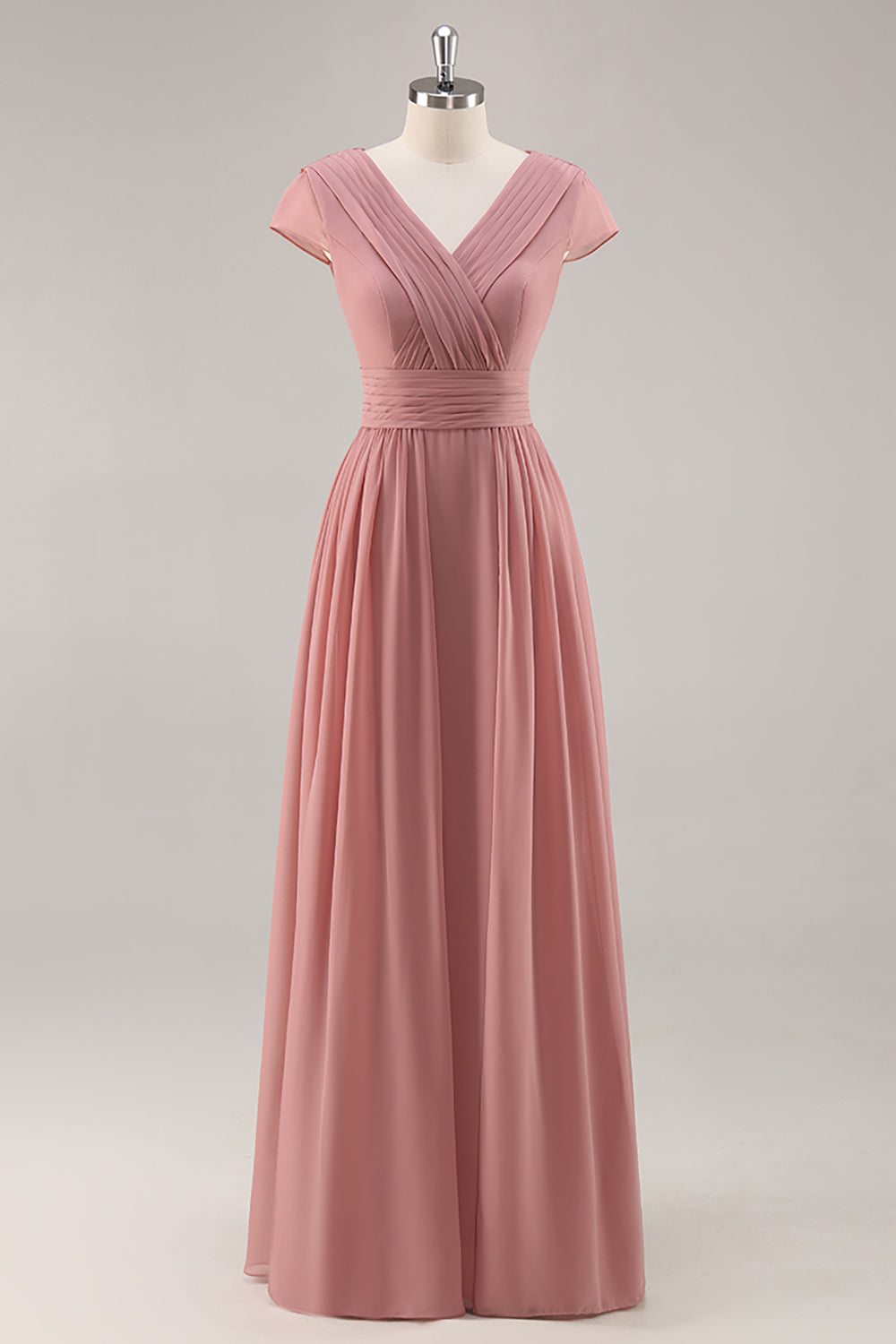 dusty pink maid of honor dress Zapaka Women Rose Bridesmaid with Drape Ruched V-Neck A Line Chiffon Long Wedding Guest Dress with Sleeves, Dusty Rose / US8 Web Collection: Velvet One Shoulder Sleeves Color:Rose Gold (RosyBrown) 2000s betsey johnson dresses