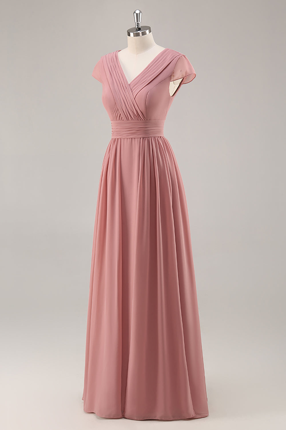 Zapakasa Women Dusty Rose Long Bridesmaid Dress Chiffon A Line V-Neck Ruched Wedding Guest Dress with Sleeves Zapakasa Women Dusty Rose Long Bridesmaid Dress Chiffon A Line V-Neck Ruched Wedding Guest Dress with Sleeves
