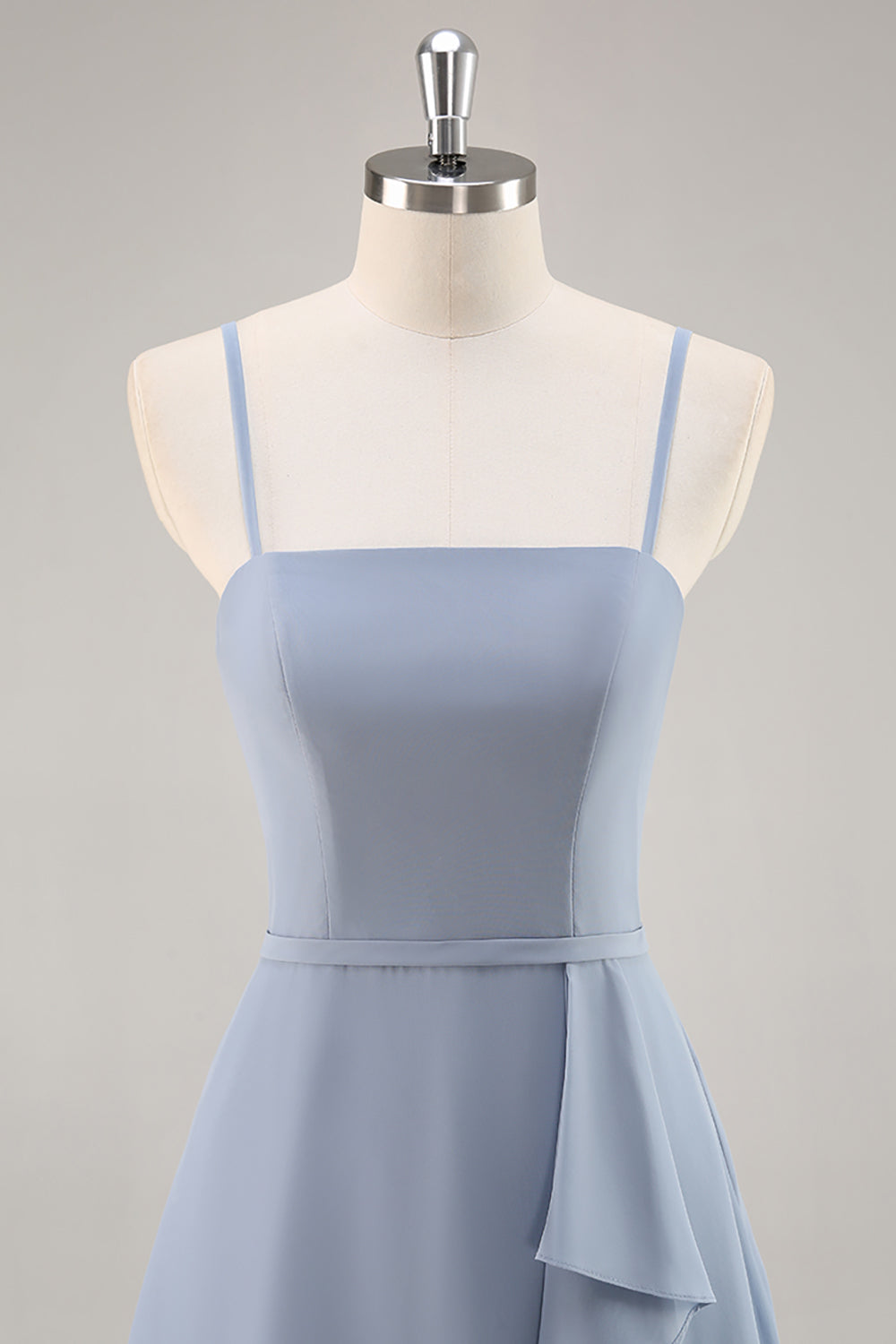 Zapakasa Women Dusty Blue Ruffled Long Bridesmaid Dress with Slit