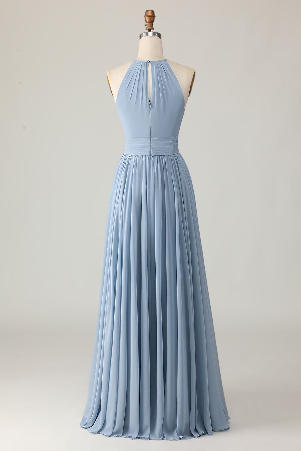 Zapakasa Women Dusty Blue Long Bridesmaid Dress with Keyholes Ruched Halter Chiffon A Line Wedding Guest Dress Zapakasa Women Dusty Blue Long Bridesmaid Dress with Keyholes Ruched Halter Chiffon A Line Wedding Guest Dress