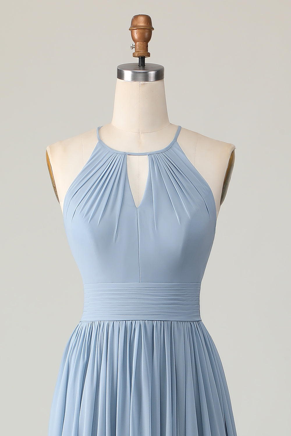 Zapakasa Women Dusty Blue Long Bridesmaid Dress with Keyholes Ruched Halter Chiffon A Line Wedding Guest Dress Zapakasa Women Dusty Blue Long Bridesmaid Dress with Keyholes Ruched Halter Chiffon A Line Wedding Guest Dress