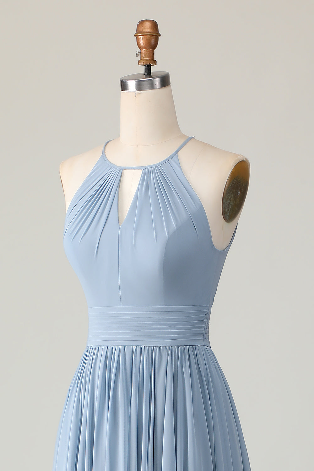 Zapakasa Women Dusty Blue Long Bridesmaid Dress with Keyholes Ruched