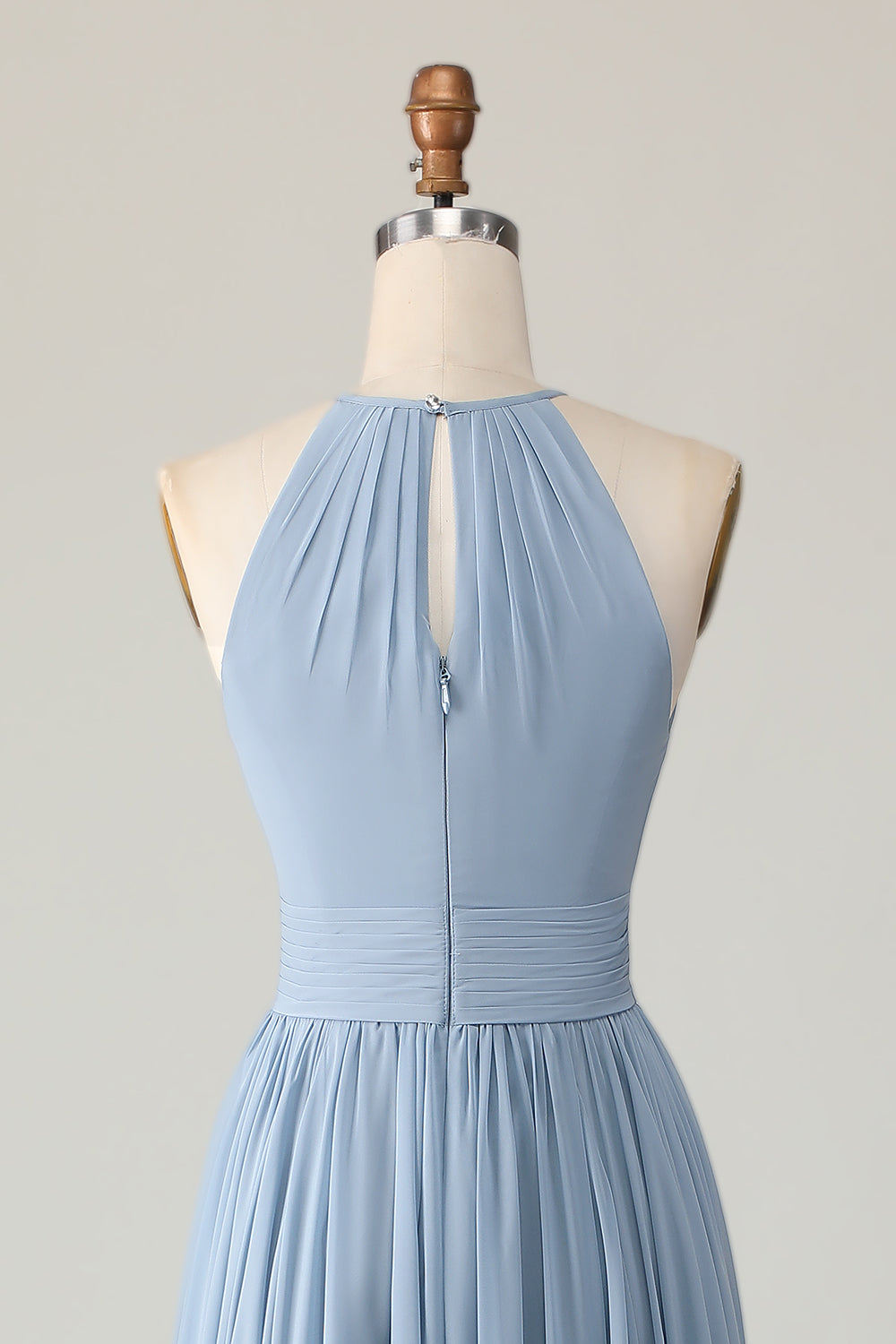 Zapakasa Women Dusty Blue Long Bridesmaid Dress with Keyholes Ruched Halter Chiffon A Line Wedding Guest Dress Zapakasa Women Dusty Blue Long Bridesmaid Dress with Keyholes Ruched Halter Chiffon A Line Wedding Guest Dress