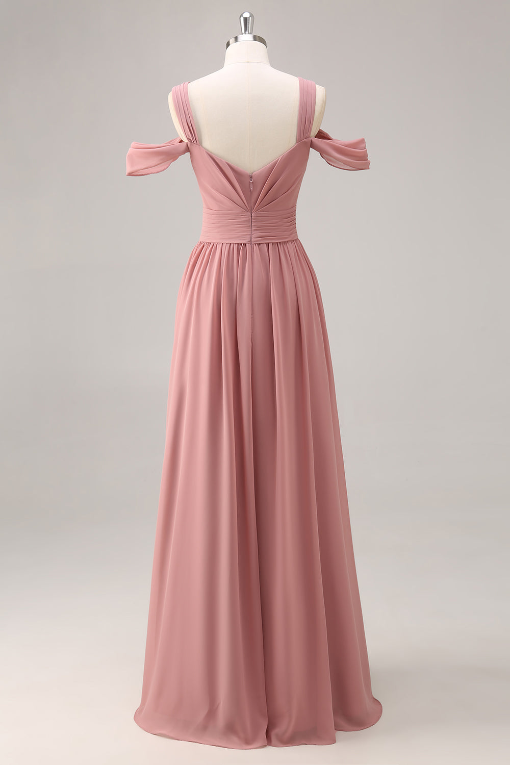 long chiffon dress amazon Zapaka Women Dusty Rose Bridesmaid Dress with Slit Cold Shoulder A Line Chiffon Ruched Long Wedding Guest Dress, Dusty Rose / US8