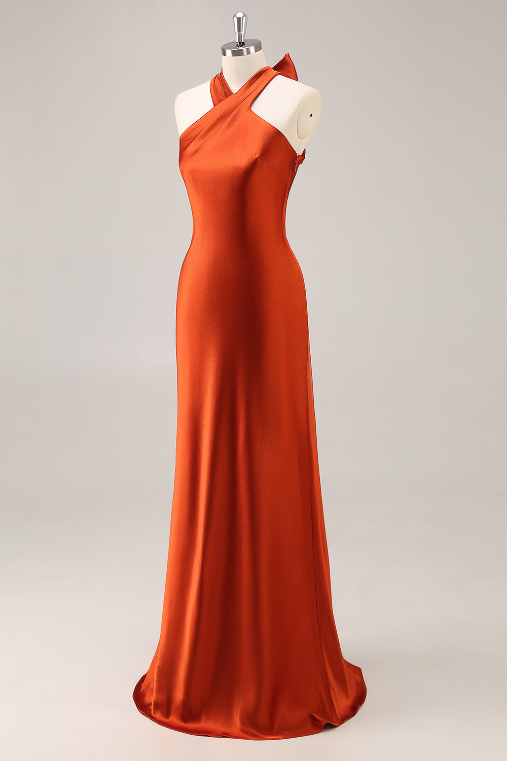 satin rust bridesmaid dresses Rust Bridesmaids Dress Spaghetti Straps V-Neck Ruched Floor Length Stretch Satin Bridesmaid Dress With Slit