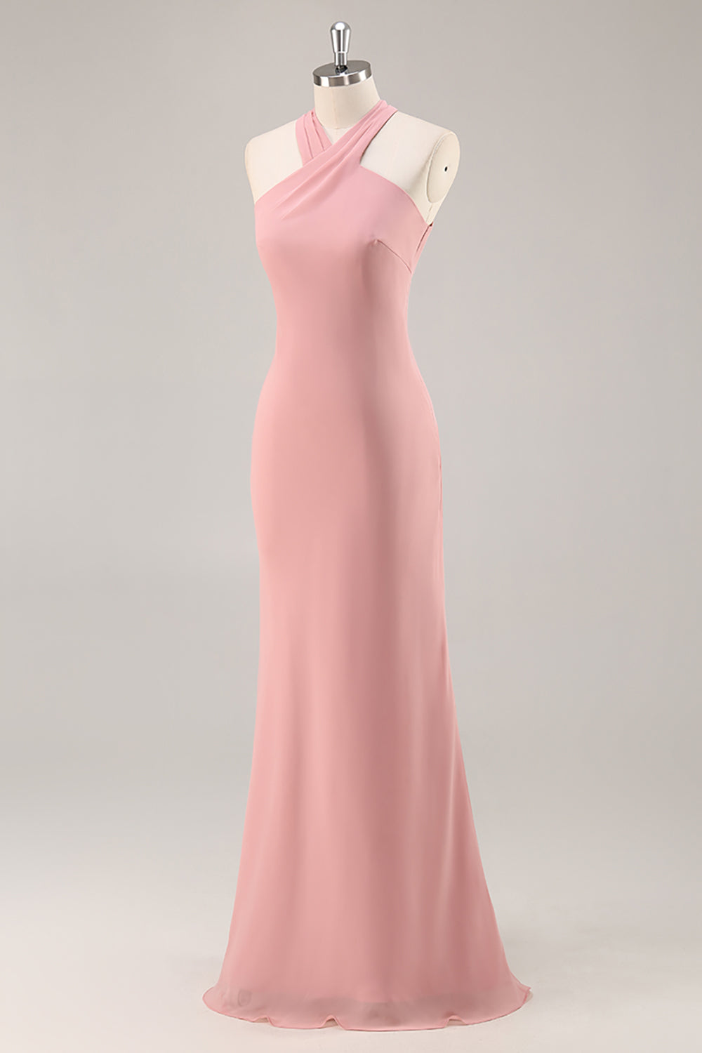 Zapakasa Women Blush Chiffon Long Bridesmaid Dress with Bow Halter Mermaid Wedding Guest Dress Zapakasa Women Blush Chiffon Long Bridesmaid Dress with Bow Halter Mermaid Wedding Guest Dress