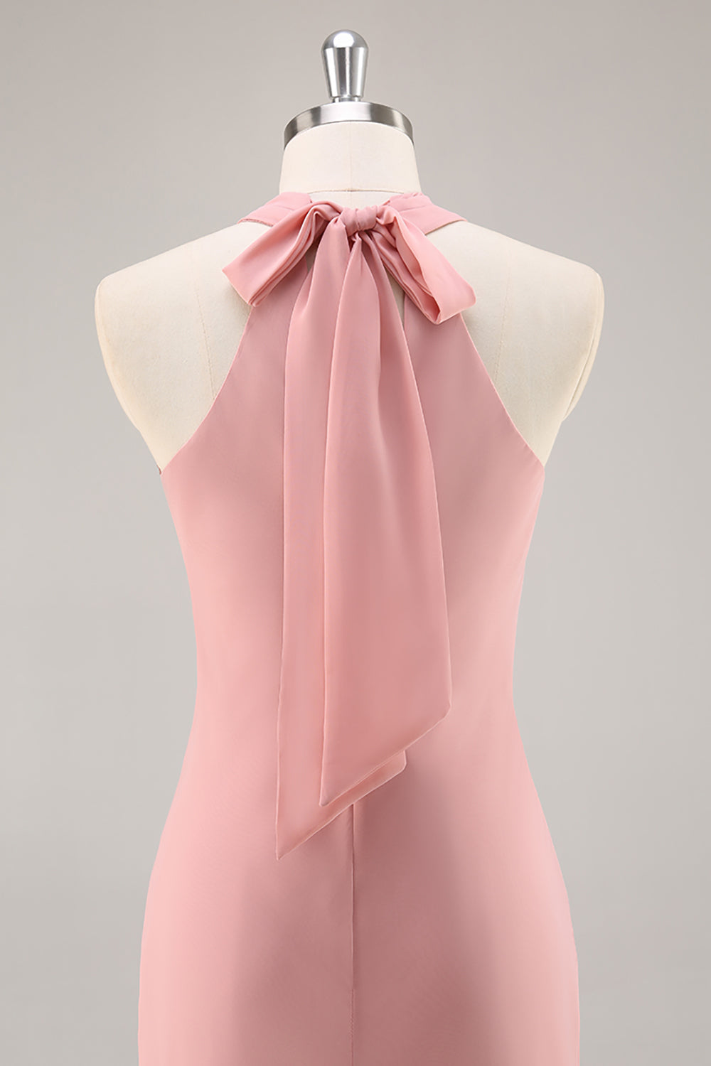 Zapakasa Women Blush Chiffon Long Bridesmaid Dress with Bow Halter Mermaid Wedding Guest Dress Zapakasa Women Blush Chiffon Long Bridesmaid Dress with Bow Halter Mermaid Wedding Guest Dress