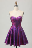 Metallic Dark Purple Corset Sweetheart A Line Short Homecoming Dress