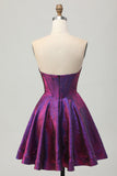 Metallic Dark Purple Corset Sweetheart A Line Short Homecoming Dress