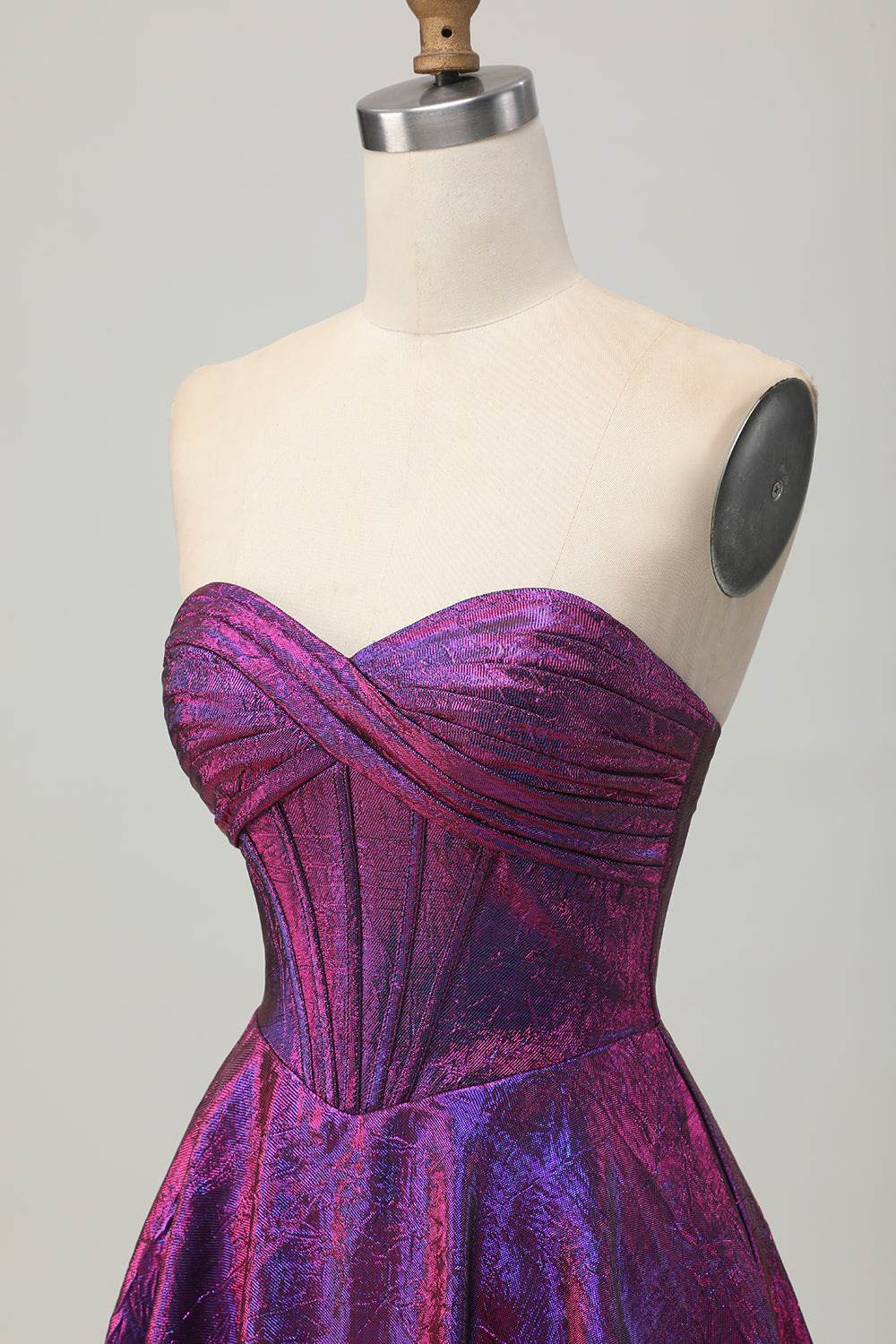 Zapakasa Women Metallic Dark Purple Corset Short Homecoming Dress with