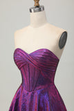 Metallic Dark Purple Corset Sweetheart A Line Short Homecoming Dress
