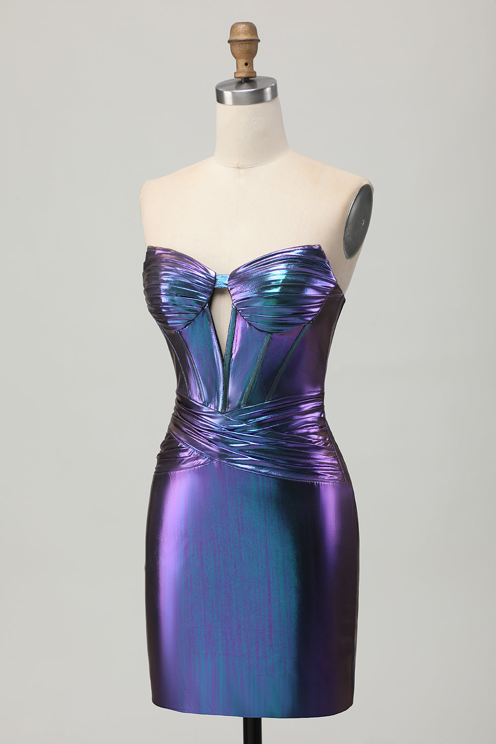 Zapakasa Women Metallic Blue Purple Corset Short Homecoming Dress Keyhole Strapless Bodycon Lace-Up Back Cocktail Dress Zapakasa Women Metallic Blue Purple Corset Short Homecoming Dress Keyhole Strapless Bodycon Lace-Up Back Cocktail Dress