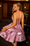 Light Purple A Line Strapless Short Metallic Homecoming Dress with Ruffles