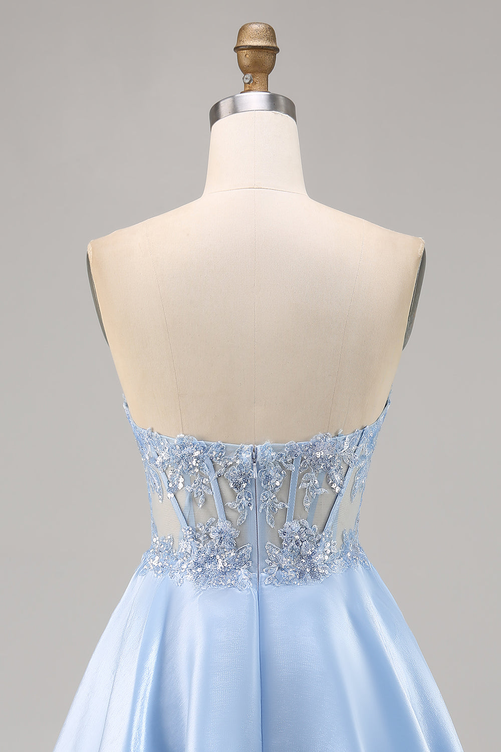 Sparkly Light Blue Satin Strapless Corset Short Homecoming Dress with Lace