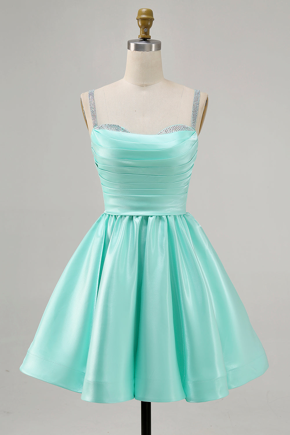 Sparkly Fuchsia Satin Ruched Short Homecoming Dress with Beading