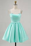 Sparkly Fuchsia Satin Ruched Short Homecoming Dress with Beading