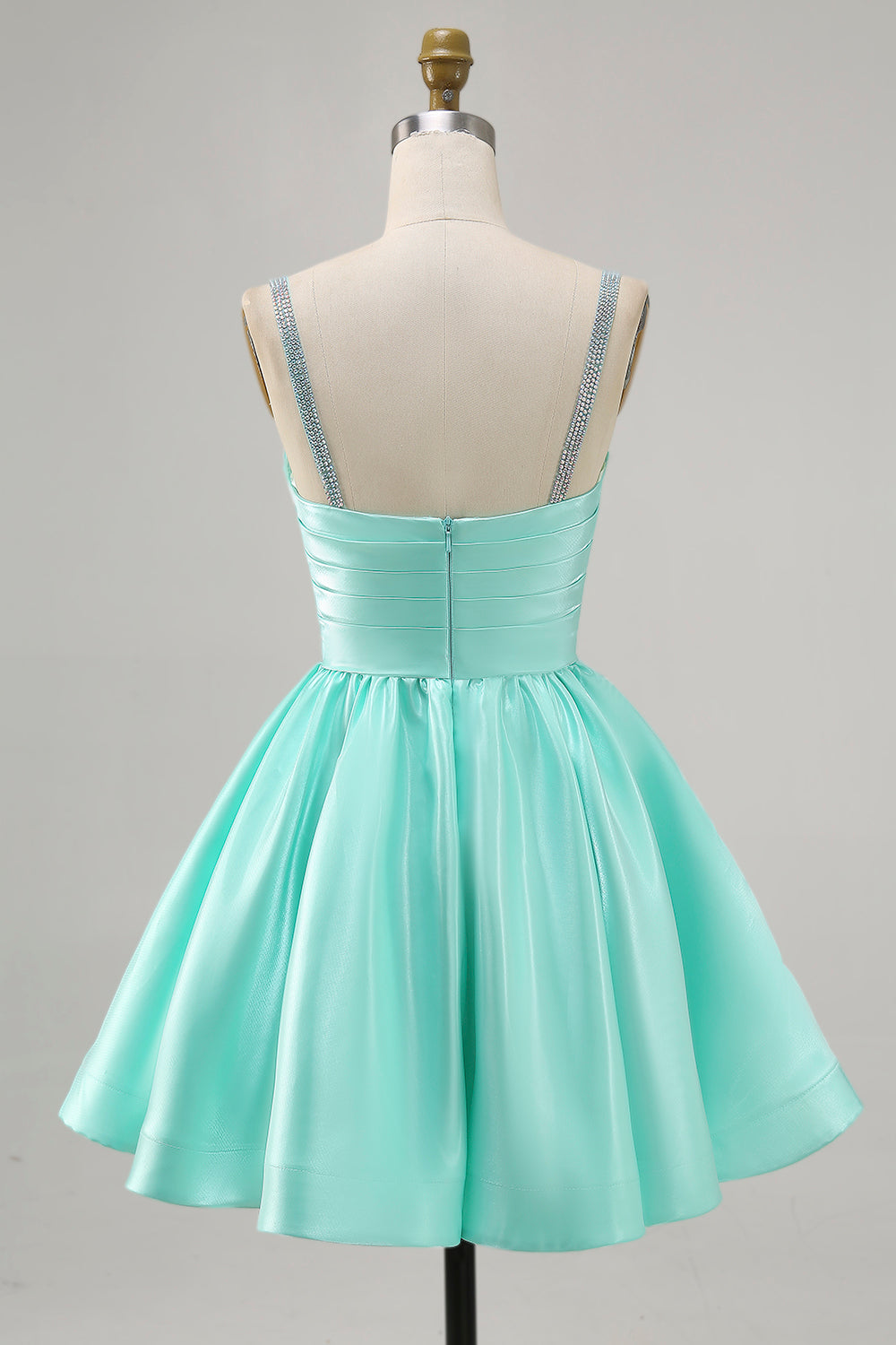 Sparkly Fuchsia Satin Ruched Short Homecoming Dress with Beading