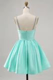 Sparkly Fuchsia Satin Ruched Short Homecoming Dress with Beading