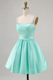 Sparkly Fuchsia Satin Ruched Short Homecoming Dress with Beading