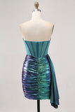 Sparkly Green Metallic Corset Tight Short Homecoming Dress with Ruffles