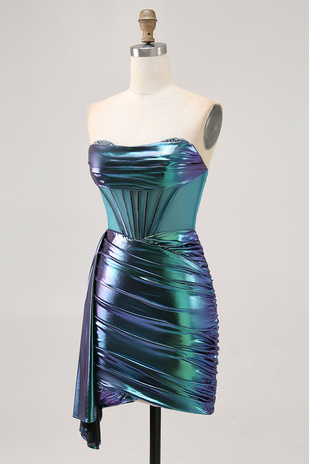 Sparkly Green Metallic Corset Tight Short Homecoming Dress with Ruffles