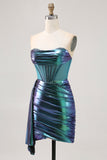 Sparkly Green Metallic Corset Tight Short Homecoming Dress with Ruffles