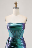 Sparkly Green Metallic Corset Tight Short Homecoming Dress with Ruffles