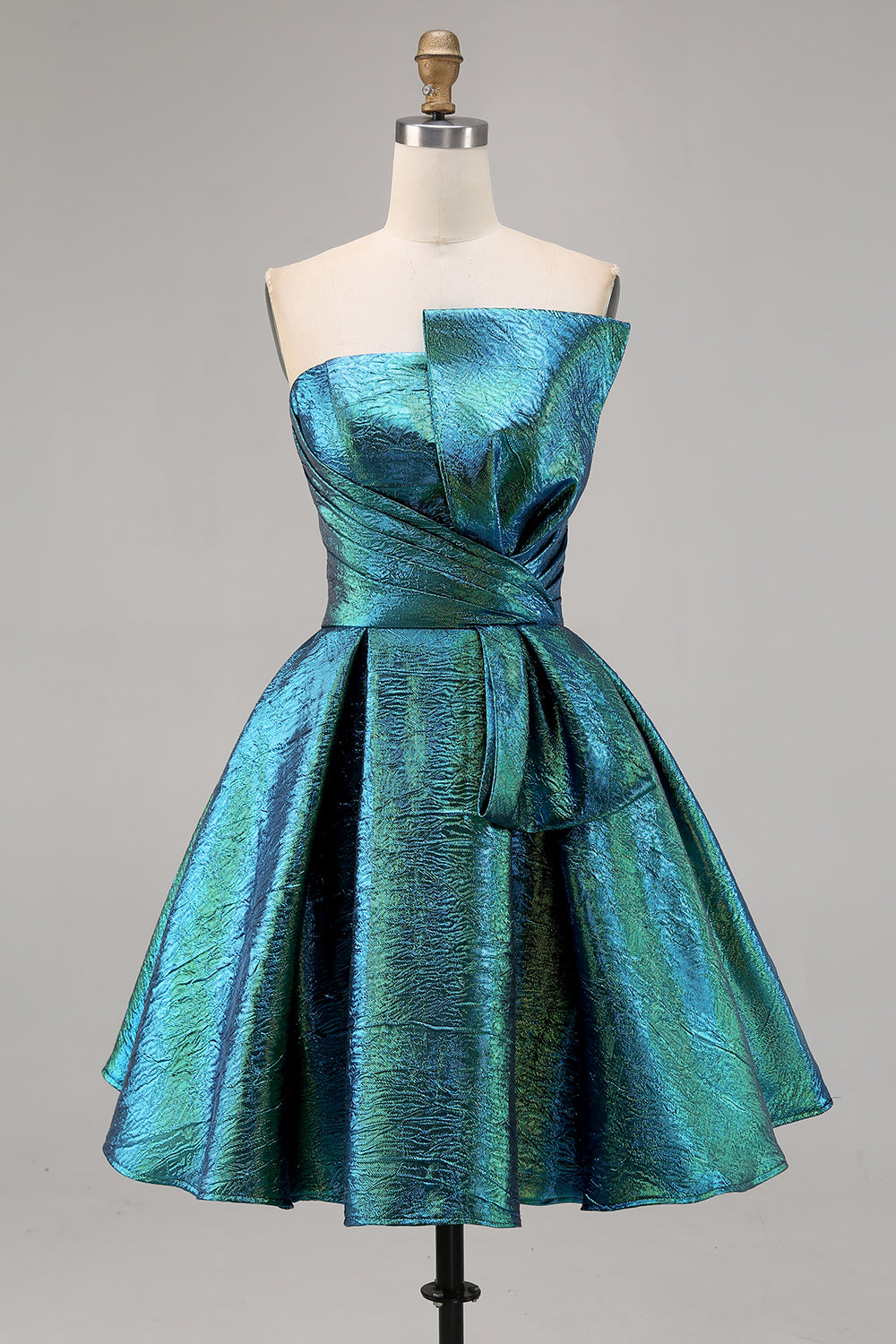 Zapakasa Women Sparkly Peacock Green Metallic Short Homecoming Dress Strapless Ruched A Line Cocktail Dress Zapakasa Women Sparkly Peacock Green Metallic Short Homecoming Dress Strapless Ruched A Line Cocktail Dress