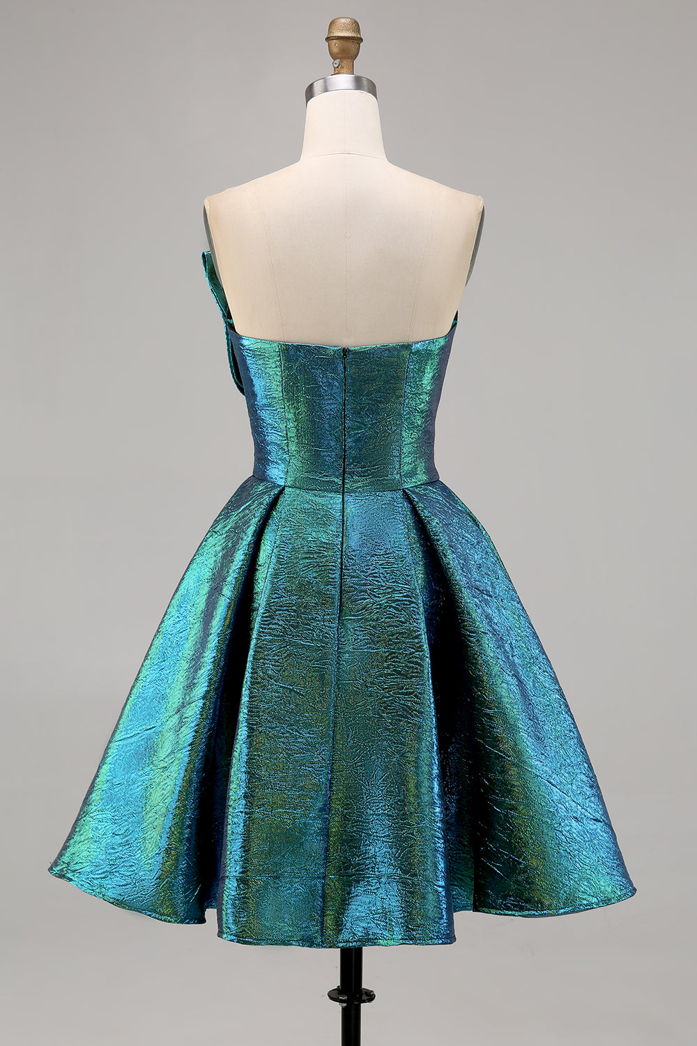 Sparkly Peacock Green Metallic Strapless Short Homecoming Dress