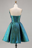 Sparkly Peacock Green Metallic Strapless Short Homecoming Dress
