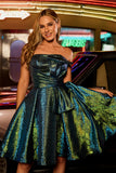 Sparkly Peacock Green Metallic Glitter Strapless Short Homecoming Dress