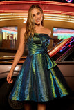 Sparkly Peacock Green Metallic Glitter Strapless Short Homecoming Dress