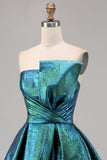 Sparkly Peacock Green Metallic Strapless Short Homecoming Dress