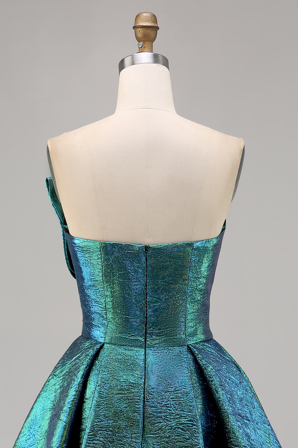 Sparkly Peacock Green Metallic Strapless Short Homecoming Dress