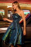 Sparkly Peacock Green Metallic Glitter Strapless Short Homecoming Dress