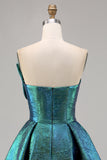 Sparkly Peacock Green Metallic Strapless Short Homecoming Dress