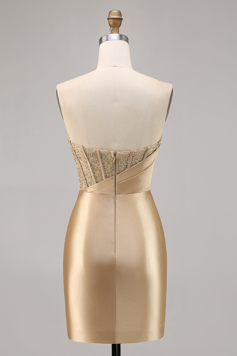 Golden Satin Strapless Tight Short Homecoming Dress