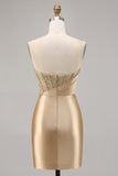 Golden Satin Strapless Tight Short Homecoming Dress