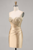 Golden Satin Strapless Tight Short Homecoming Dress