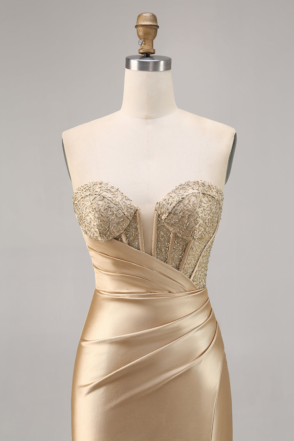 Golden Satin Strapless Tight Short Homecoming Dress