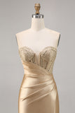 Golden Satin Strapless Tight Short Homecoming Dress