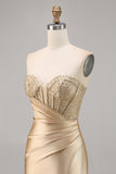 Golden Satin Strapless Tight Short Homecoming Dress